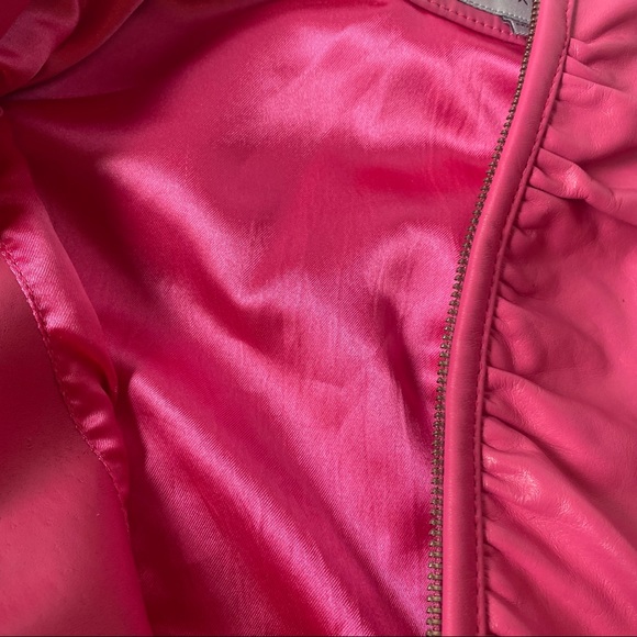 Wilson’s Leather Bubblegum Pink Jacket Zip Closure Ruched Front Womens Large Y2K - Picture 7 of 10